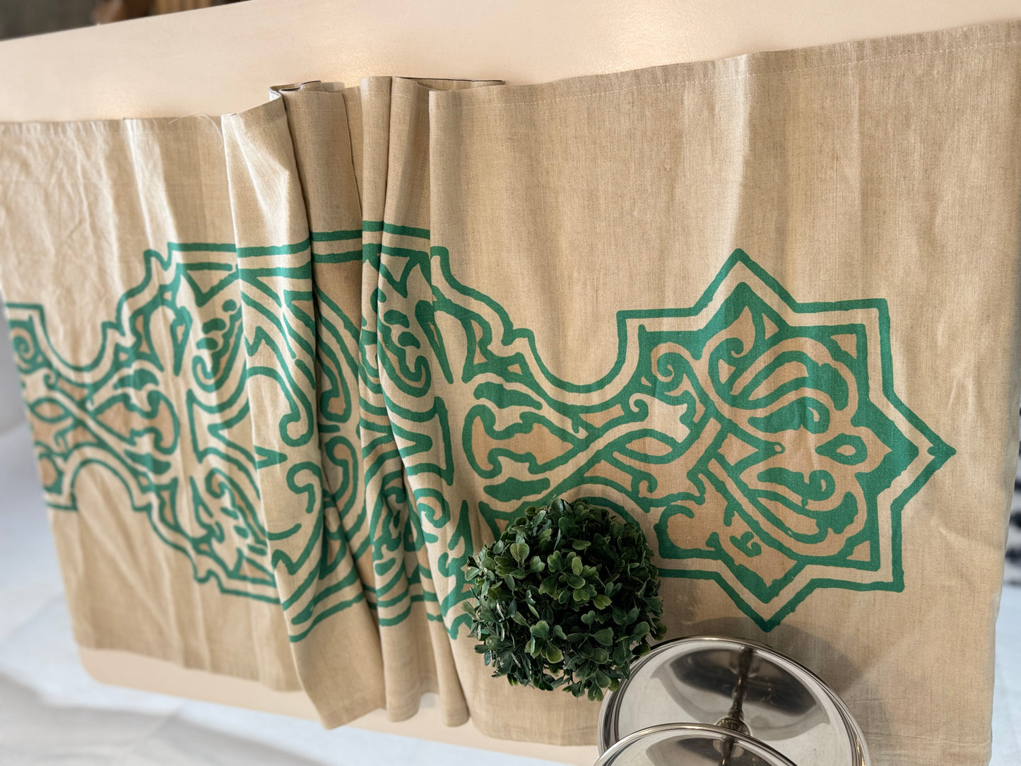 Neo Islamic runner - beige & mint linen